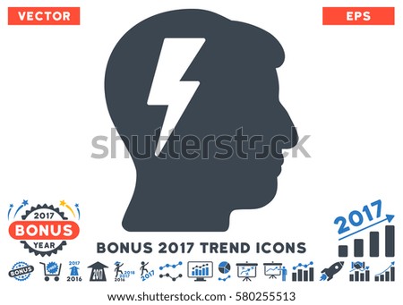 Smooth Blue Brainstorming icon with bonus 2017 trend clip art. Vector illustration style is flat iconic bicolor symbols, white background.