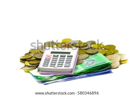 Money and calculator isolated