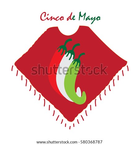 Isolated traditional mexican clothes with a group of peppers, Cinco de mayo vector illustration