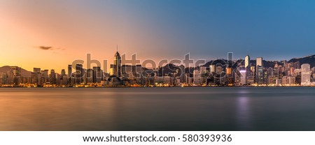 Victoria Harbor of Hong Kong at dawn