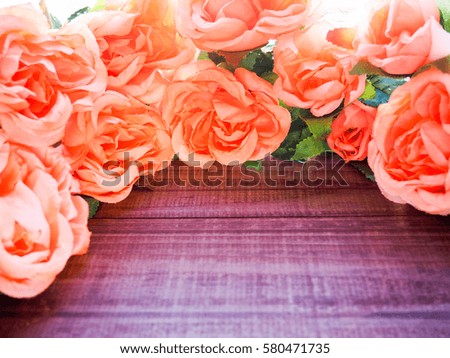 roses on a blue wooden background, vintage style, space for text