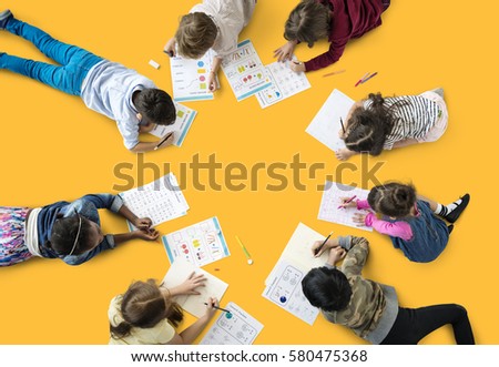 Group of students studying mathematics number