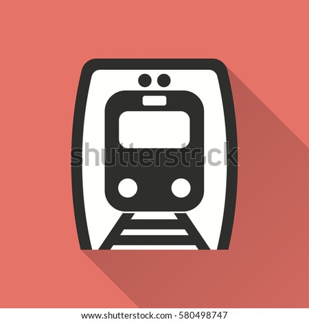 Metro vector icon with long shadow. Illustration isolated on red background for graphic and web design.