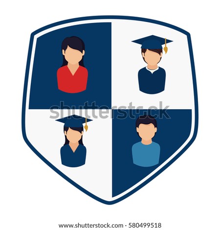 shield with silhouettes people professional and graduate