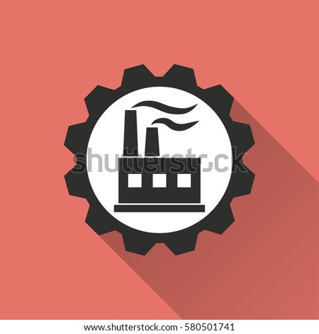 Factory vector icon with long shadow. Illustration isolated on red background for graphic and web design.