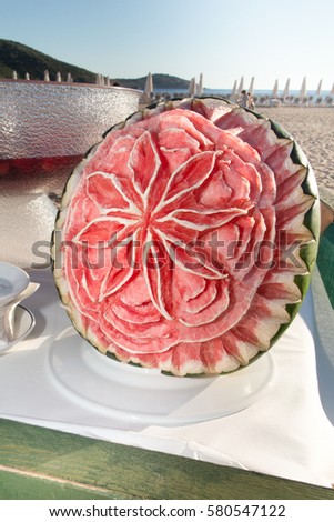 Food art creative concepts a Funny flower made of watermelon