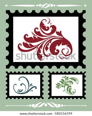 Stamps set with monogram. Vector illustration.
