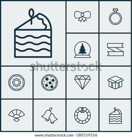 Set Of 12 Christmas Icons. Includes Butterfly Knot, Magic Sphere, Cake Piece And Other Symbols. Beautiful Design Elements.