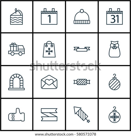 Set Of 16 Christmas Icons. Includes Agenda, Greeting Email, Christmas Ball And Other Symbols. Beautiful Design Elements.