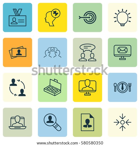 Set Of 16 Business Management Icons. Includes Arrow, Great Glimpse, Dinner And Other Symbols. Beautiful Design Elements.