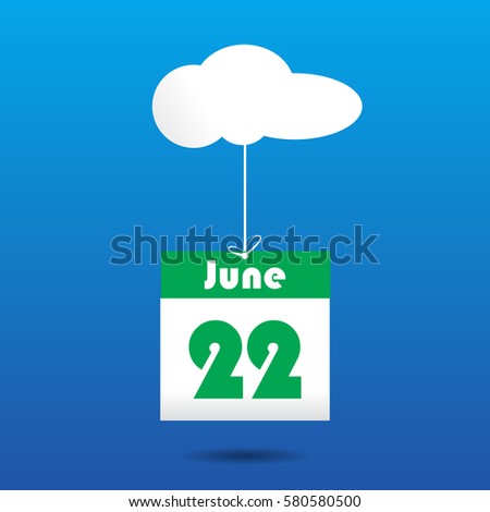 22 june calender icon with cloud. paper art style 