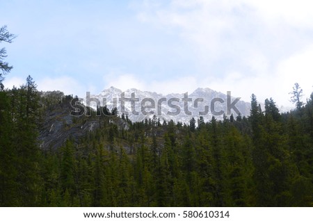 Picturesque snowy peak in the mountains of Siberia.  