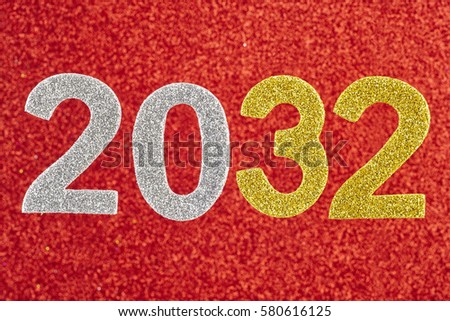 Number two thousand and thirty-two over a red background. Anniversary. Horizontal