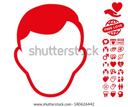 Man Face Template icon with bonus passion clip art. Vector illustration style is flat iconic red symbols on white background.