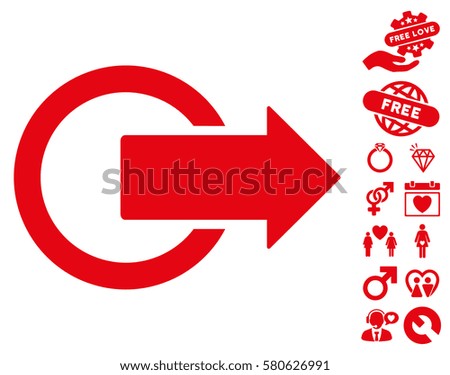 Logout icon with bonus amour clip art. Vector illustration style is flat iconic red symbols on white background.