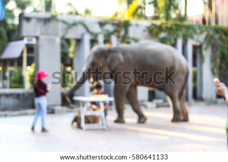 Abstract blur travelers looking an elephant