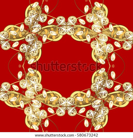 Vector golden mehndi seamless pattern. Ornamental floral elements with henna tattoo, golden stickers, mehndi and yoga design, cards and prints. Pattern on red background with golden elements.