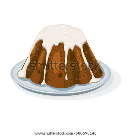 
Vector colored illustration round sweet cheesecake on a plate. Cartoon cheesecake with icing. Stock vector illustration