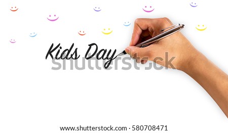 Kids day with hand writing and colorful smiley icon