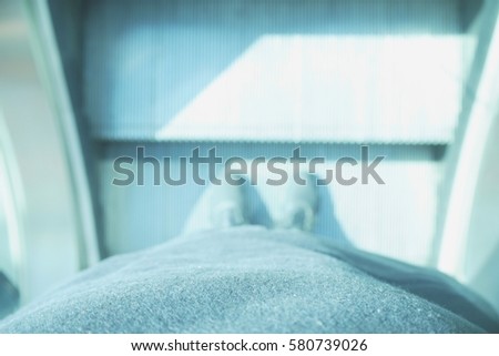 Picture blurred  for background abstract and can be illustration to article of people use escalator