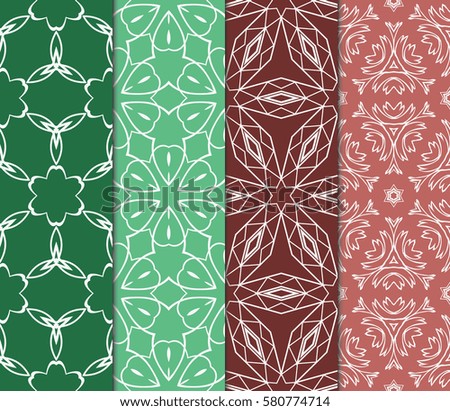 set of floral, creative geometric ornament on color background. Seamless vector illustration. for design, wallpaper, cover invitation, fabric