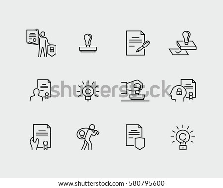 Intellectual property vector icons in thin line style Royalty-Free Stock Photo #580795600