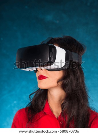 Happy woman with glasses of virtual reality. VR concept.