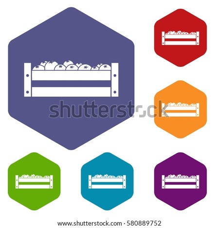 Fresh vegetables in a box icons set rhombus in different colors isolated on white background