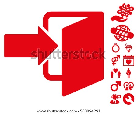 Exit Door icon with bonus passion clip art. Vector illustration style is flat iconic red symbols on white background.