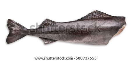 Fresh raw carcass black cod on a white background