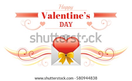 Happy Valentines day border, red post mail heart. Romance, love text lettering, isolated frame white background. Cute romantic Valentine banner vector illustration. Flat elegant sign design