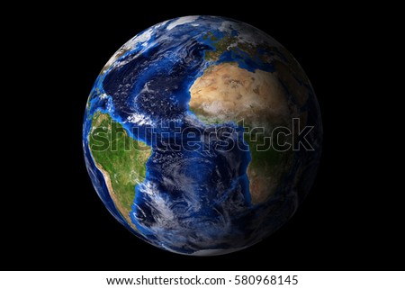 blue planet earth from space showing America and Africa, USA, globe world isolated on black background, some elements of this image furnished by NASA