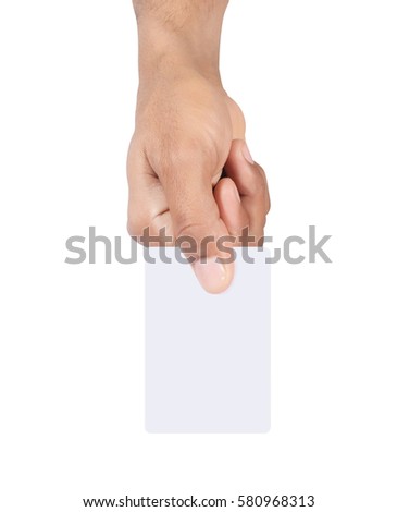 Hand holding card isolated on white background professionally