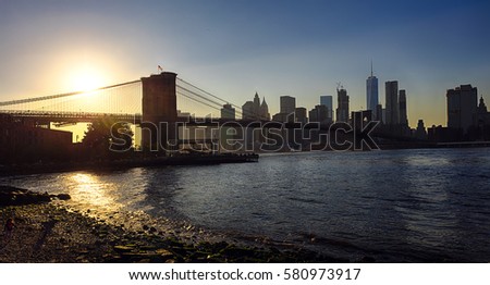 Brooklyn Bridge in New York City with Manhattan