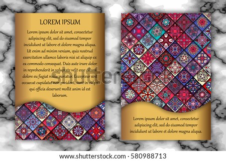 Invitation card design template. Vintage decorative elements with mandala, delicate floral pattern. Islam, Arabic, Indian, ottoman, aztec motifs
