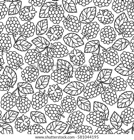 Elegant seamless pattern with hand drawn decorative raspberries, design elements. Can be used for invitations, greeting cards,coloring book, gift wrap, manufacturing. Food background