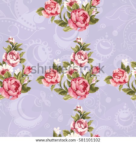 Seamless floral pattern with red peony Vector Illustration EPS8