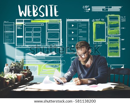 Website development layout sketch drawing Royalty-Free Stock Photo #581138200
