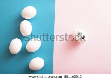 Couple eggs with happy face for love concept. Easter Concept Photo. Eggs. Faces on the eggs Eggs