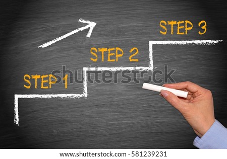 Step 1, Step 2, Step 3 - the ladder to success Royalty-Free Stock Photo #581239231