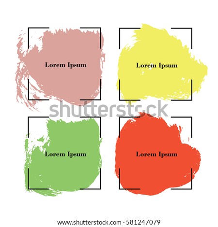 Abstract hand painted textured ink brush background with geometric frame. vector illustration

