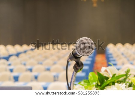 Microphone of conference hall room background
