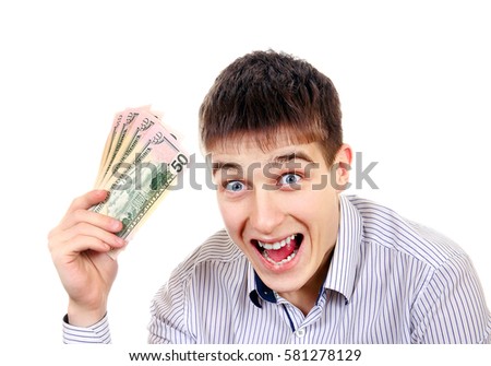 Happy Young Man with a Money on the White Background