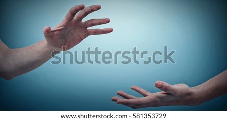 Hands gesturing against white background against grey vignette