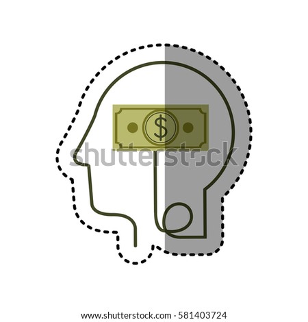 sticker silhouette profile human head with bill with dollar symbol vector illustration