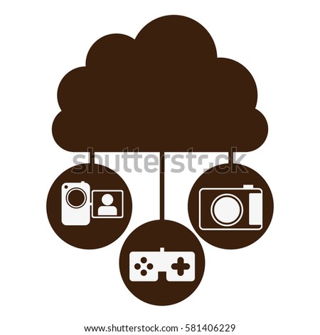 brown cloud in cumulus shape connected to tech device vector illustration