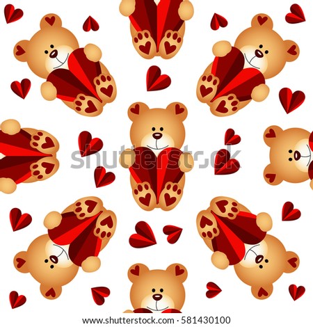 Seamless pattern with teddy bears and hearts
