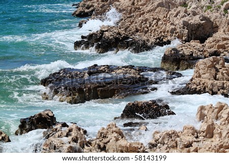 Summer waves on the coast of Central Dalmatia, Croatia