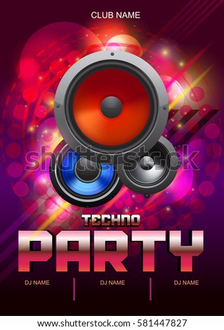 techno party with speakers poster layout illustrator vector Royalty-Free Stock Photo #581447827
