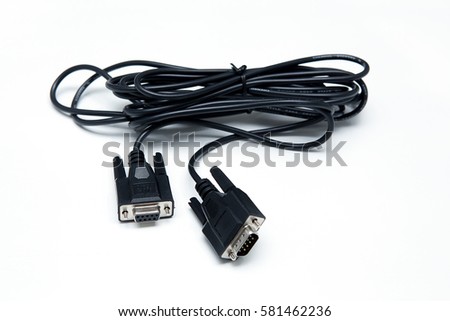 A serial communications connector called RS 232. on white isolated background. Royalty-Free Stock Photo #581462236